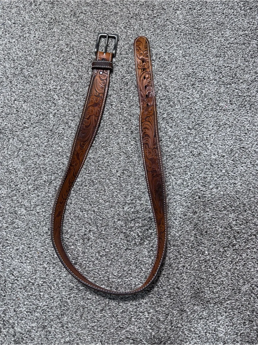 Vintage Style Men’s Size 44 Brown Tooled Leather Western Cowboy Belt Floral